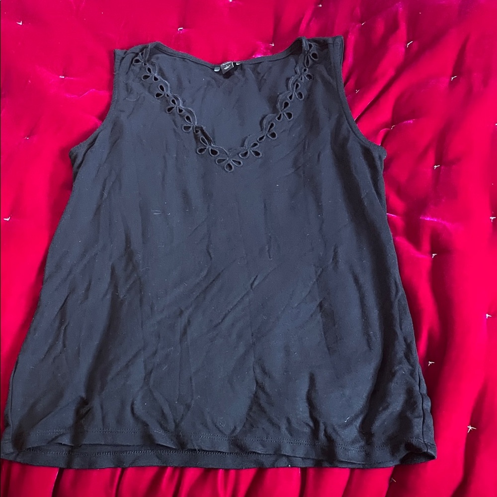 Ann Taylor Factory Black Tank Top with Eyelet Detail